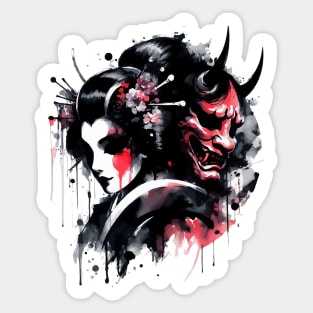 Sumie Japanese Brushstroke Oni Geisha Demon Sticker